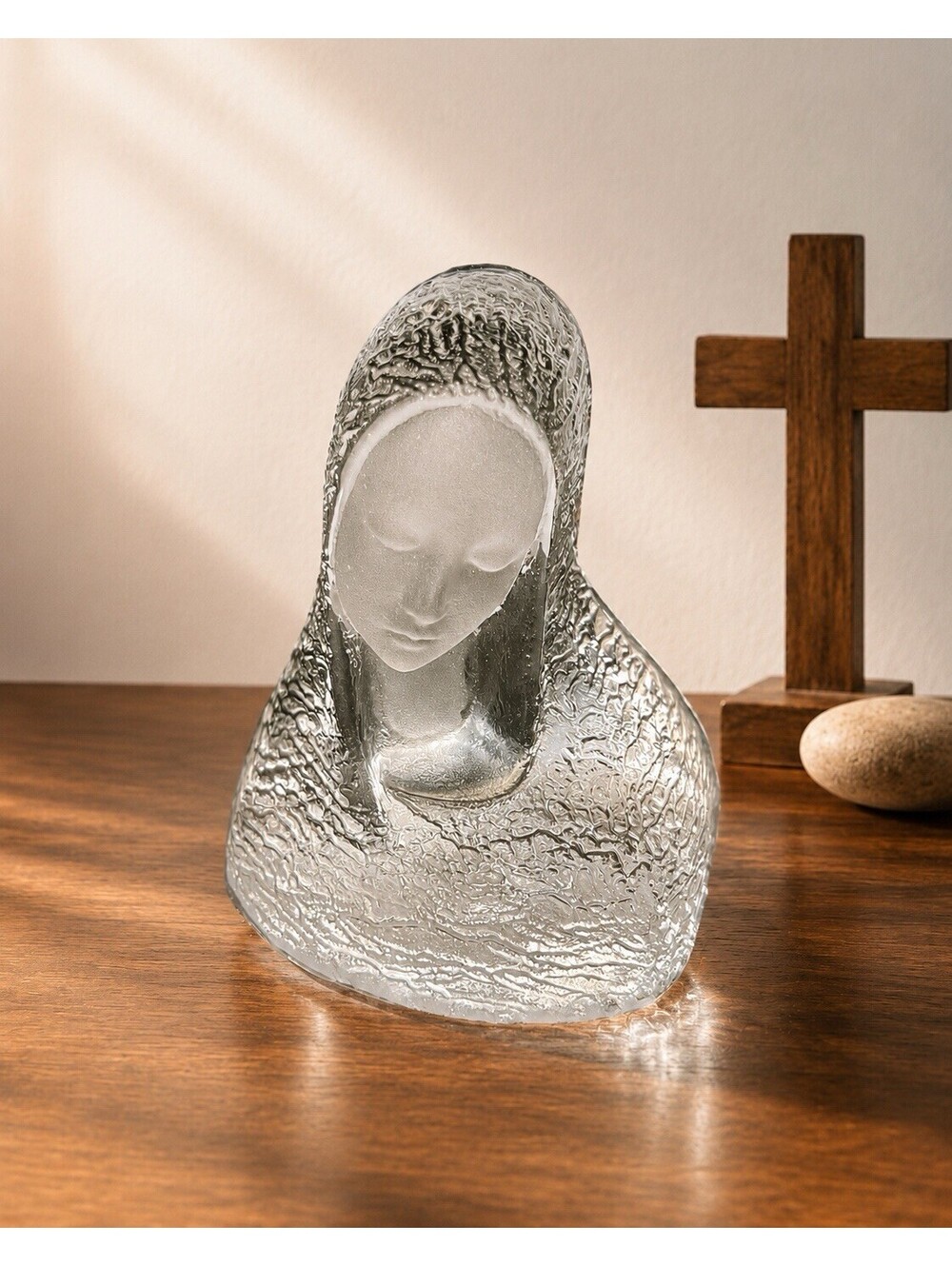 Viking Glass 1960s Madonna Bust Sculpture Paperweight Frosted Glass, 5x4”